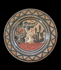 Massive Hand Painted Tonalá Folk Art Pottery Charger - Mexico - Circa 1980's