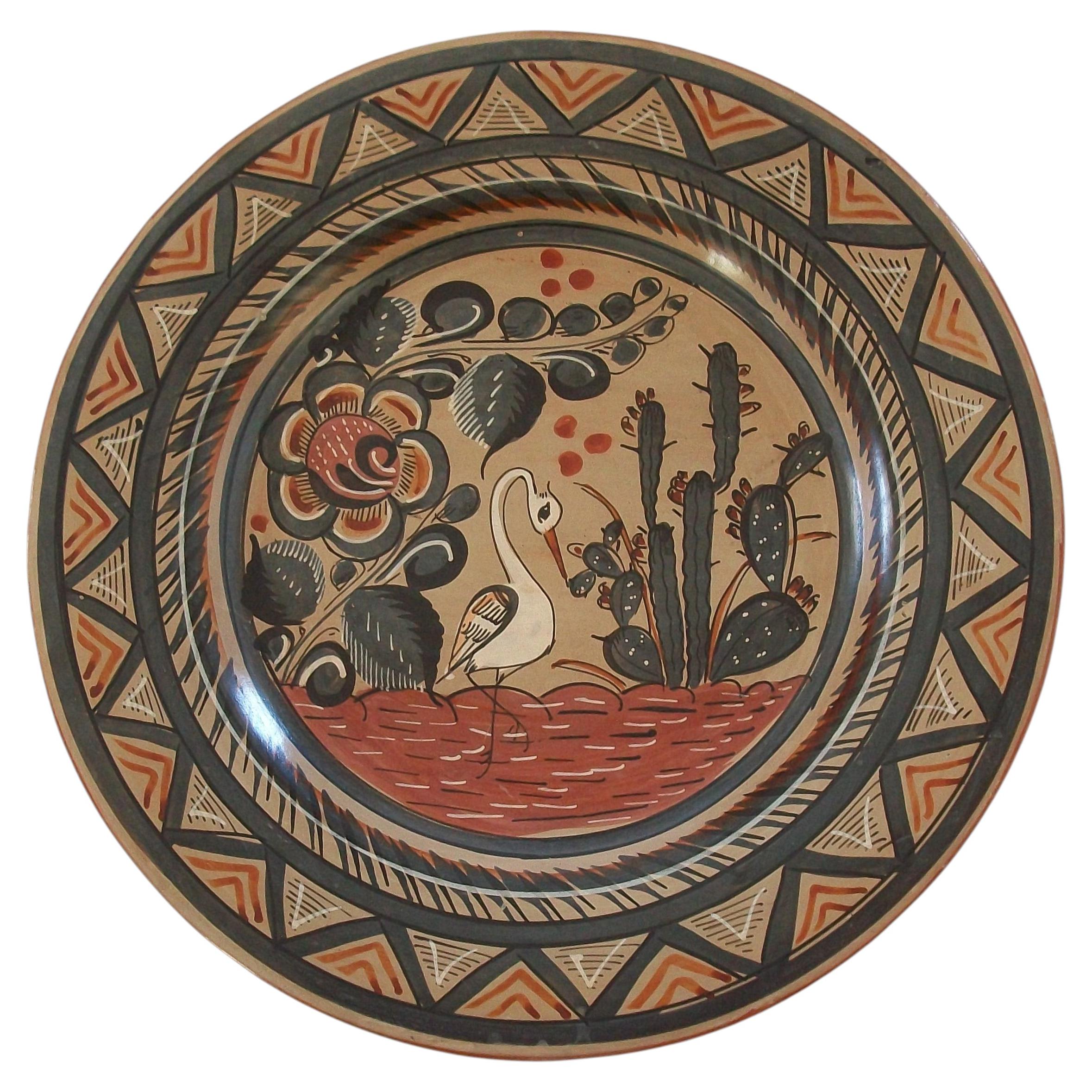Massive Hand Painted Tonalá Folk Art Pottery Charger - Mexico - Circa 1980's