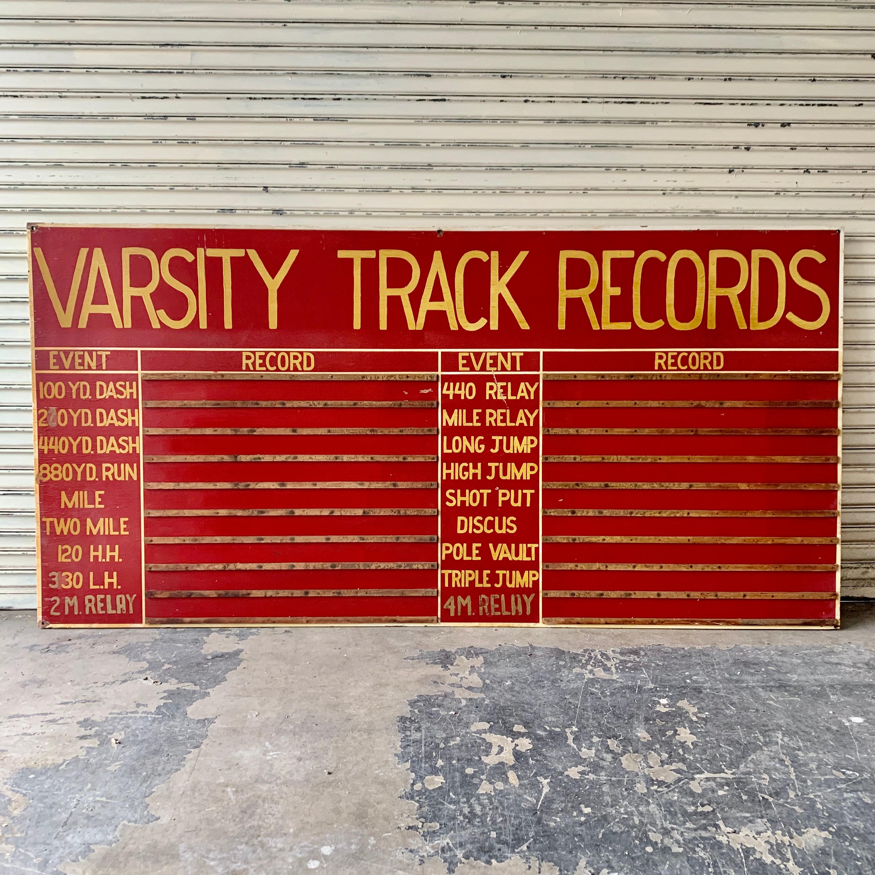 Wood Massive Hand Painted Varsity High School Track and Field Sign For Sale