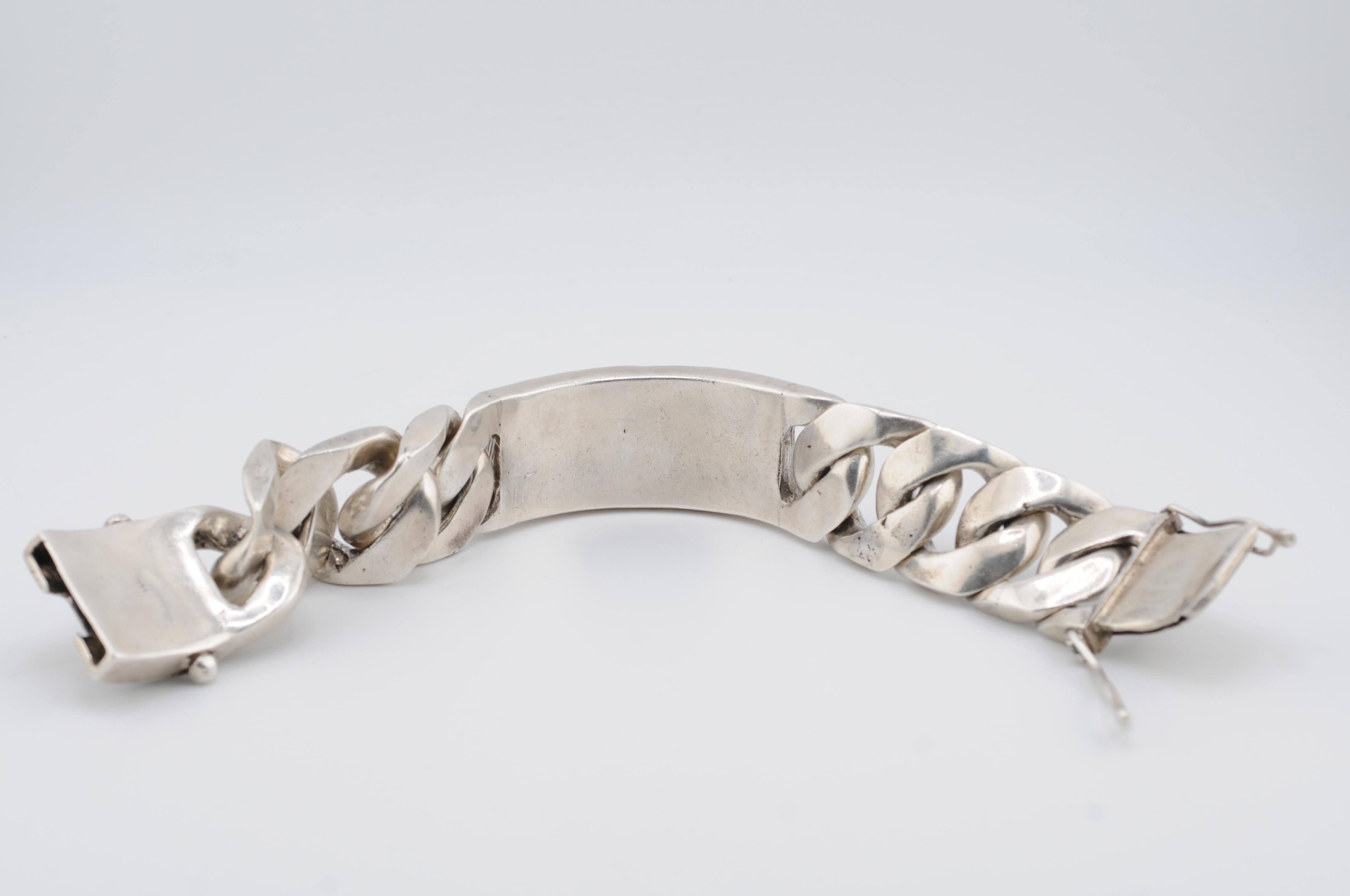 Massives handgefertigtes Silberarmband mit Löwen- und Schwertmotiv, Edelsteine 9