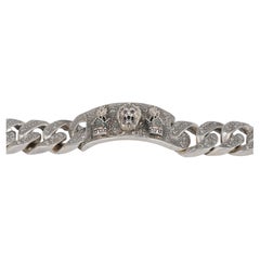 Massives handgefertigtes Silberarmband mit Löwen- und Schwertmotiv, Edelsteine