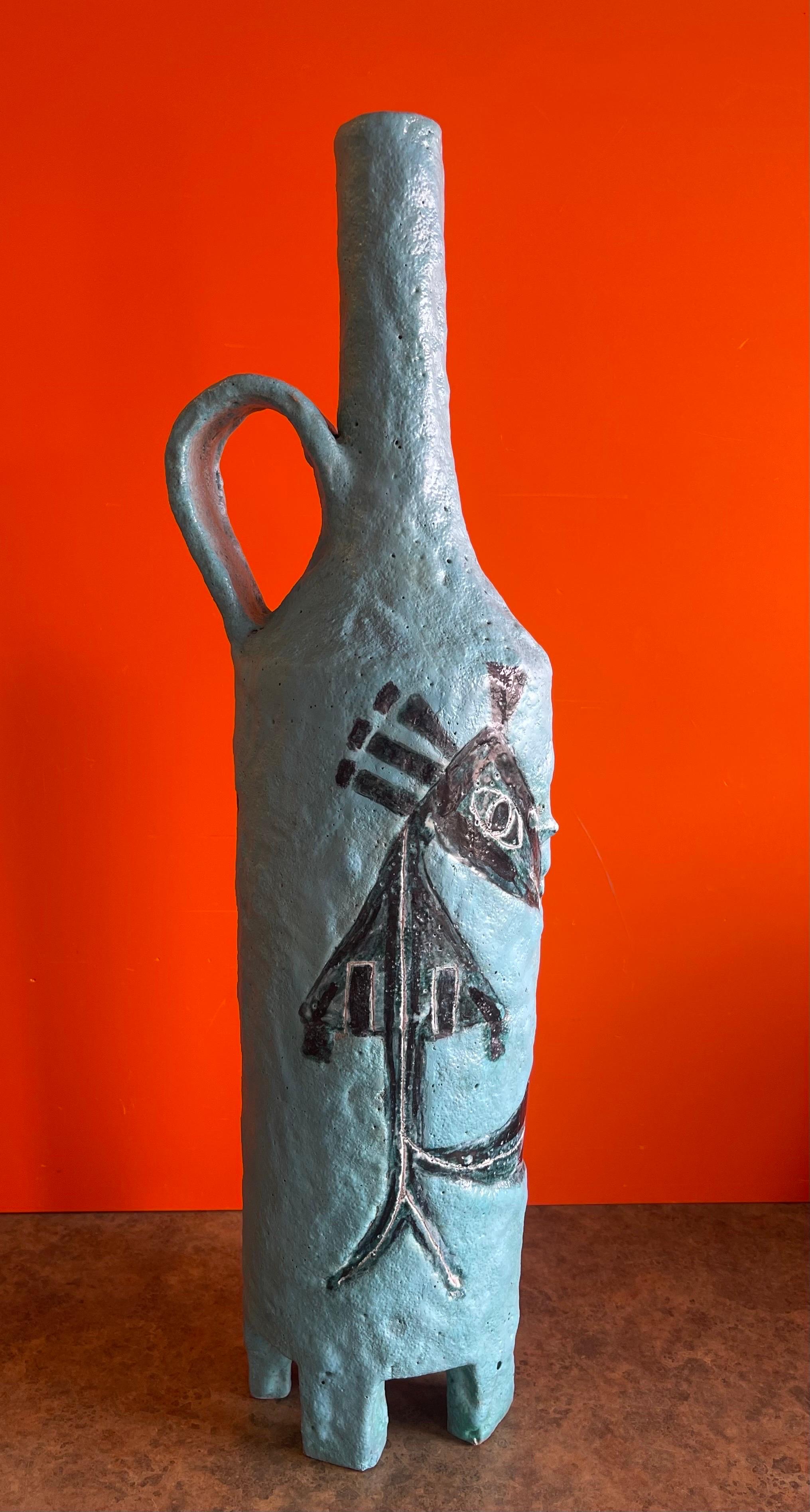 Glazed Massive Handled Jug / Vase by Aldo Londo for Bitossi Raymor For Sale