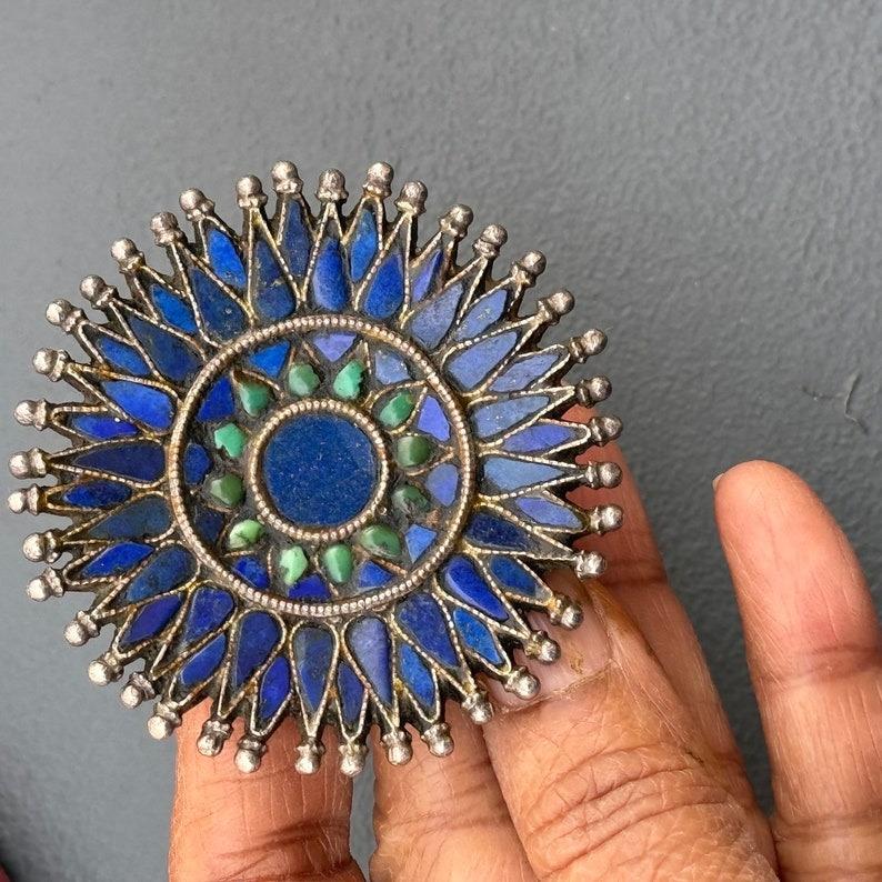 Massive Handmade Silver Lapis Turquoise Cluster Ring For Sale 4