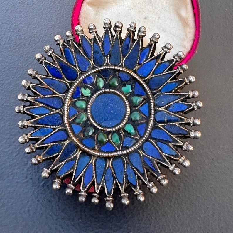 Anglo-Indian Massive Handmade Silver Lapis Turquoise Cluster Ring For Sale