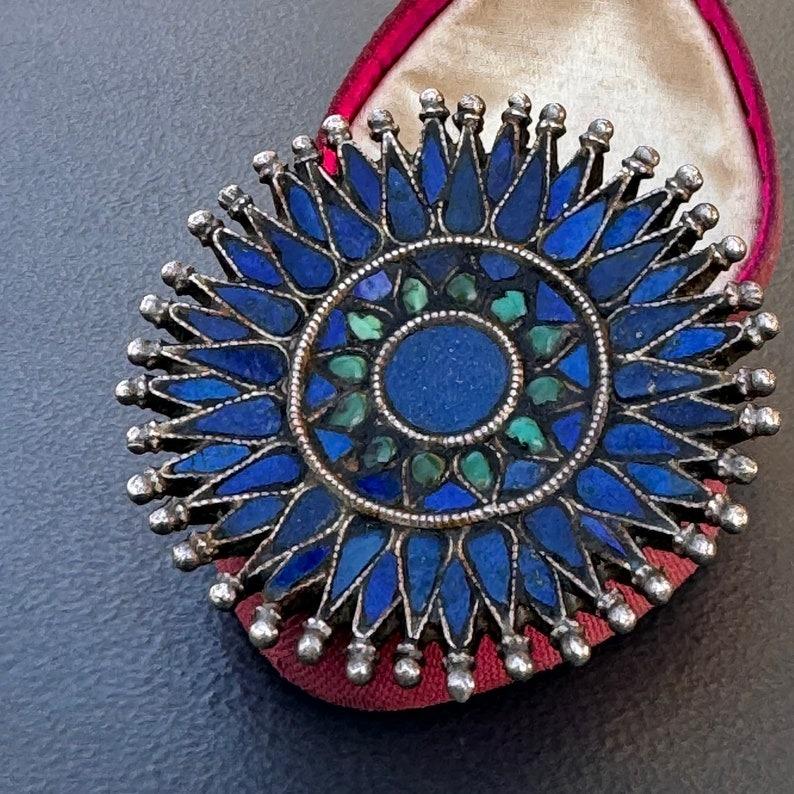 Round Cut Massive Handmade Silver Lapis Turquoise Cluster Ring For Sale