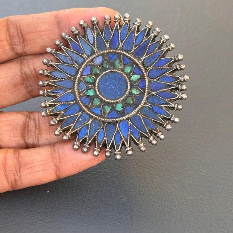 Massive Handmade Silver Lapis Turquoise Cluster Ring For Sale 3