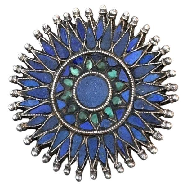 Massive Handmade Silver Lapis Turquoise Cluster Ring For Sale