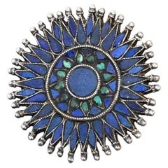 Massiccio anello a grappolo di lapis turchese fatto a mano in argento