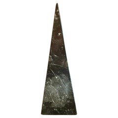Massive Heavy Italian Black Zebra Marble Decorative Obelisk