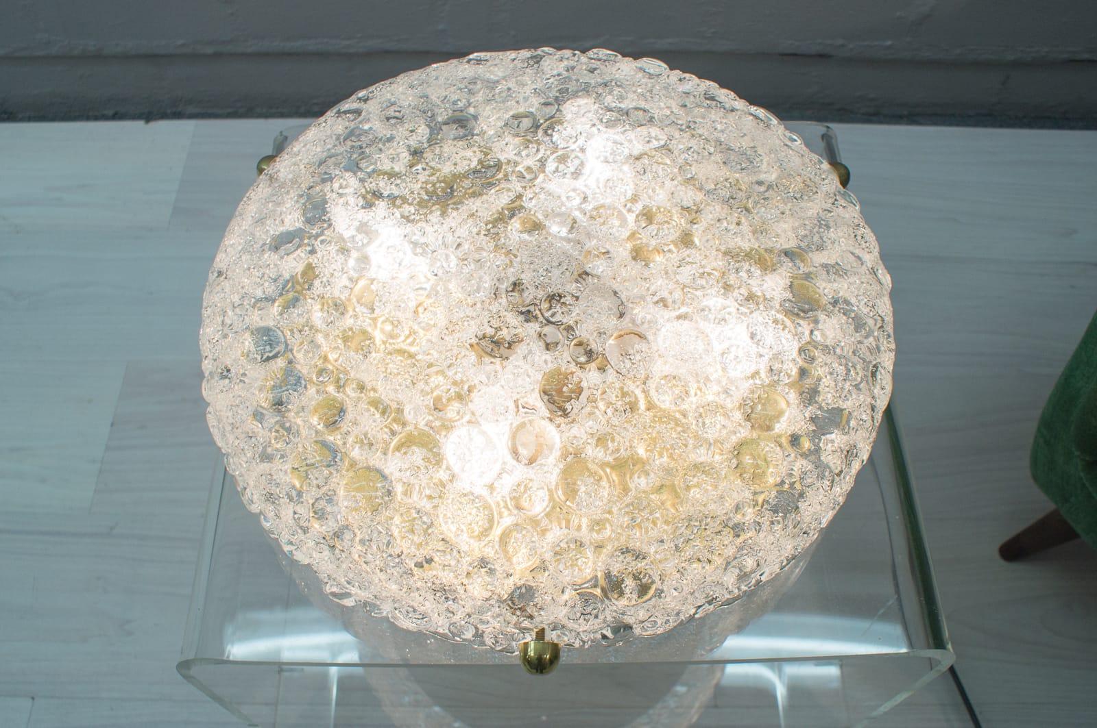 Mid-20th Century Massive Hillebrand Textured Murano Bubble Glass Flush Mounts Pair 1960s, Germany
