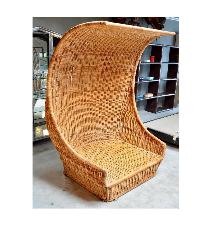 American Massive Hooded Rattan Canopy Chair or Loveseat For Sale