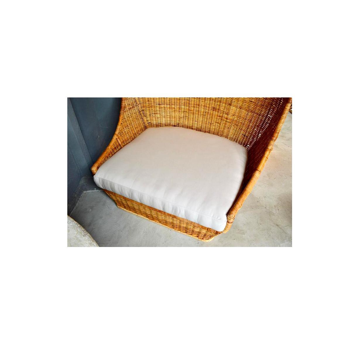 Fabric Massive Hooded Rattan Canopy Chair or Loveseat For Sale