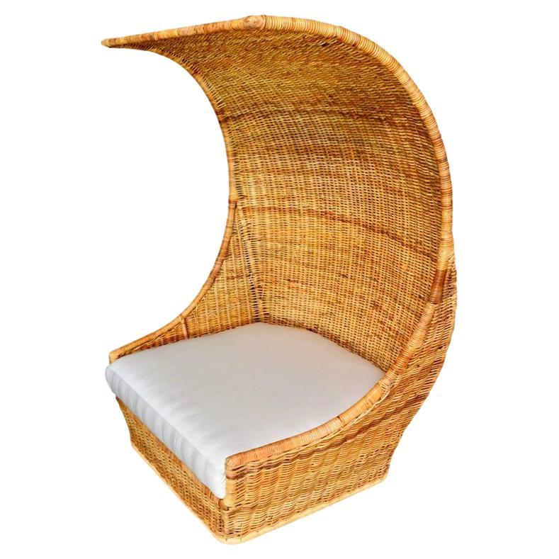 Massive Hooded Rattan Canopy Chair or Loveseat For Sale