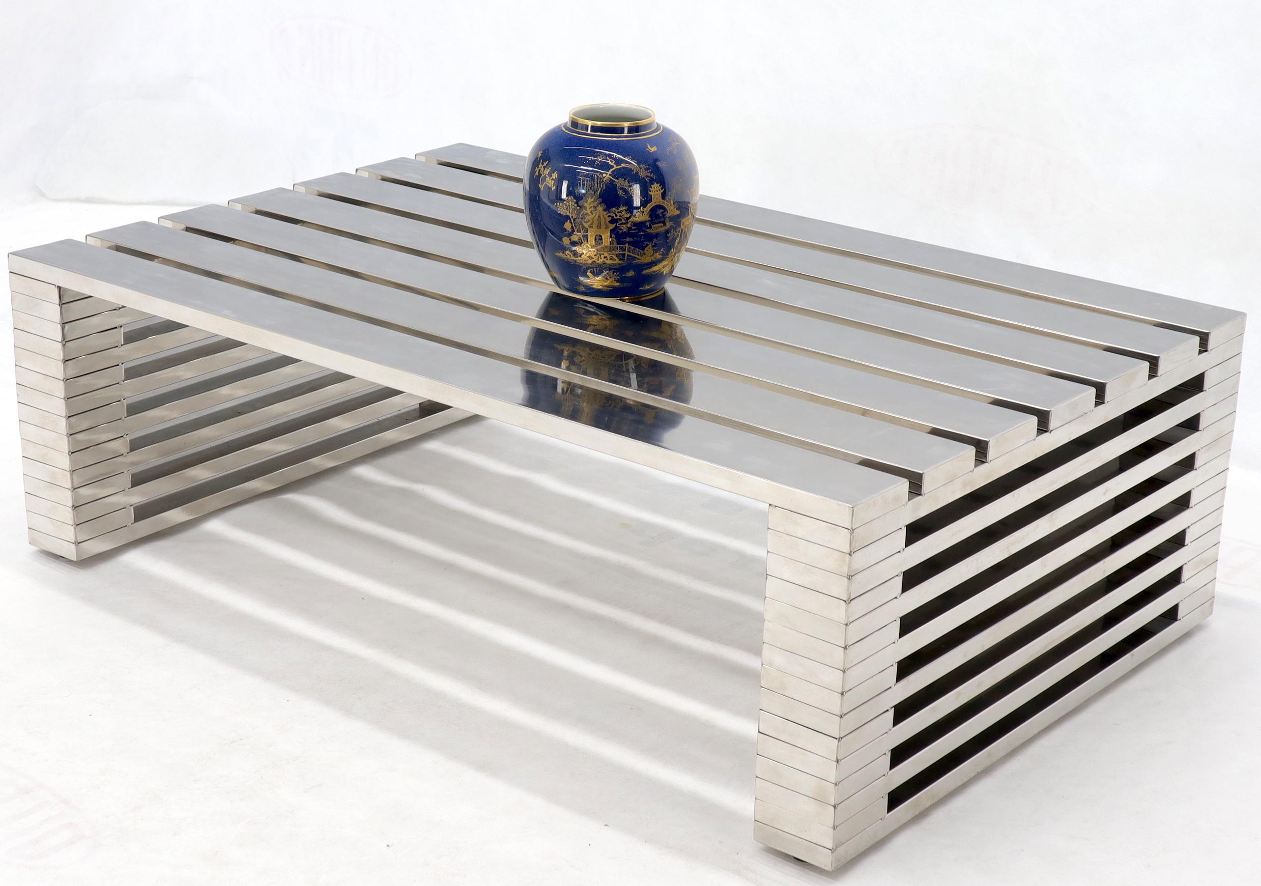 Massive Huge Chrome Rectangle Shape Slated Top Coffee Table In Excellent Condition For Sale In Rockaway, NJ