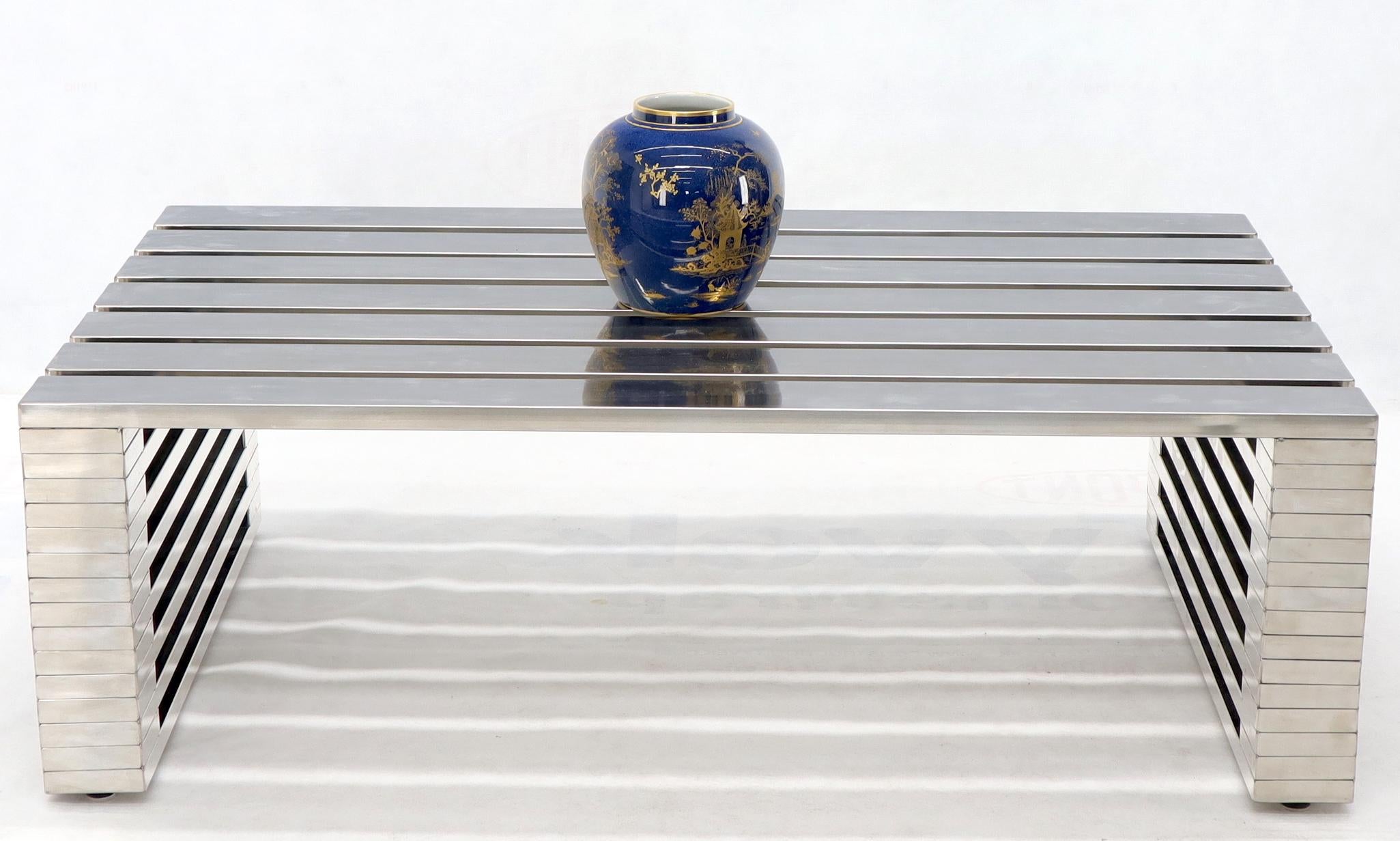 Stainless Steel Massive Huge Chrome Rectangle Shape Slated Top Coffee Table For Sale