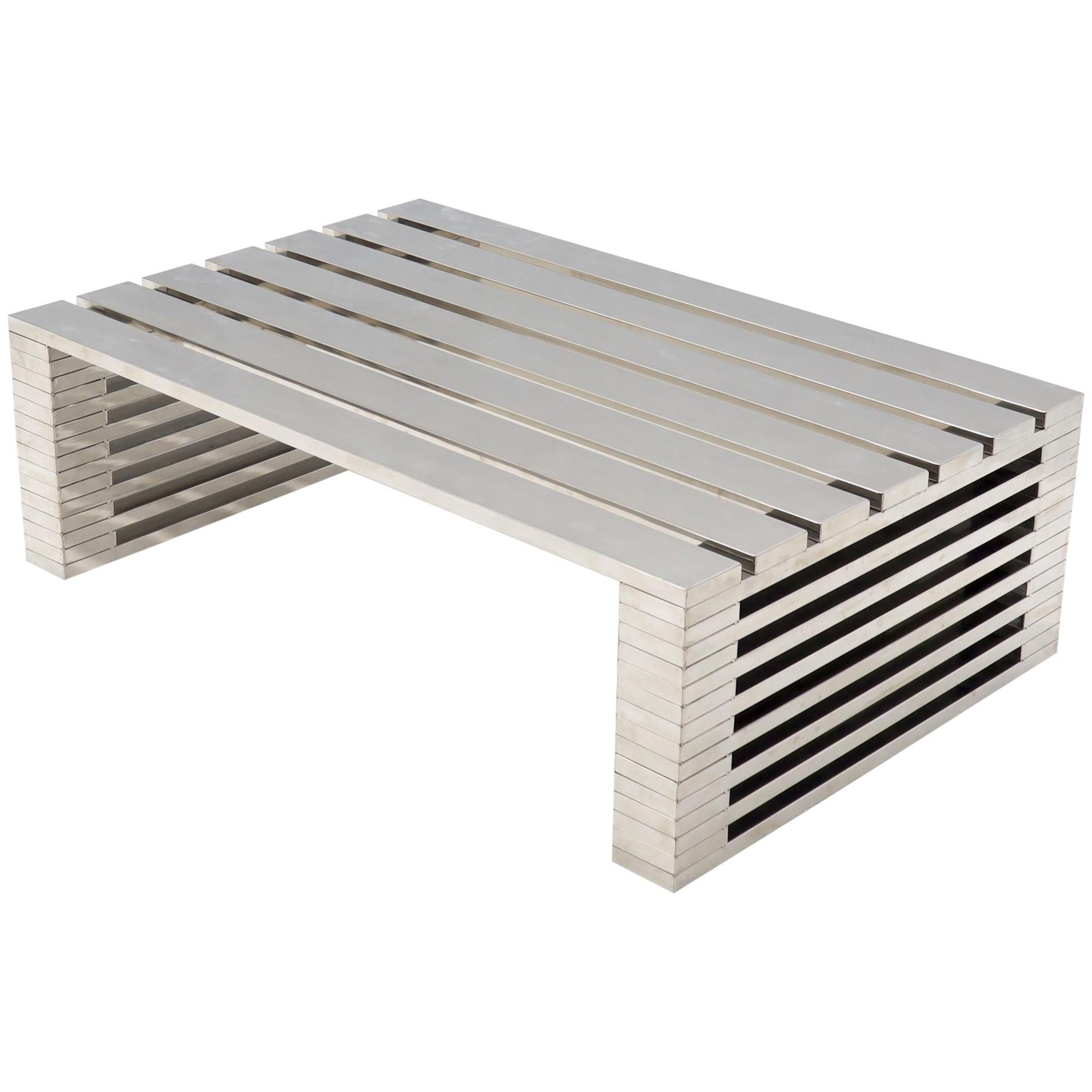 Massive Huge Chrome Rectangle Shape Slated Top Coffee Table For Sale