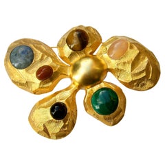 Massive riesige Skala Halbedelstein 24k Gold plattiert Blume Brosche entworfen von RO DO