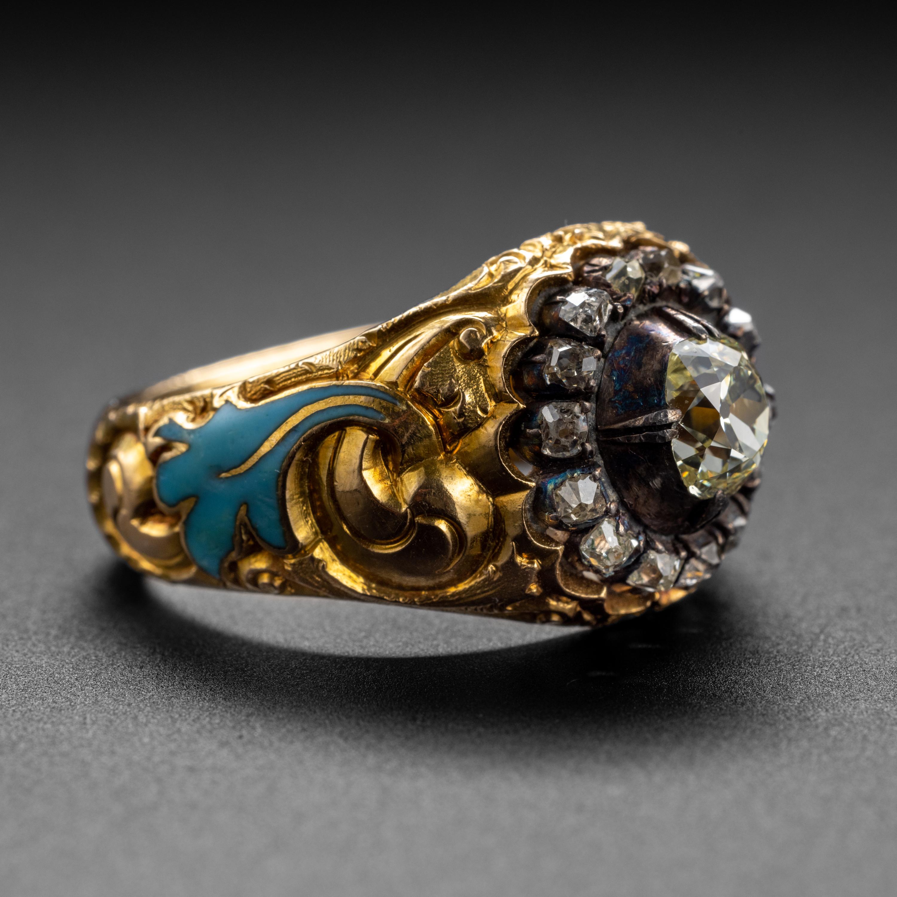 Victorian Men's Diamond Ring 1.25 Carat, Circa 1850s Size 11.5-12