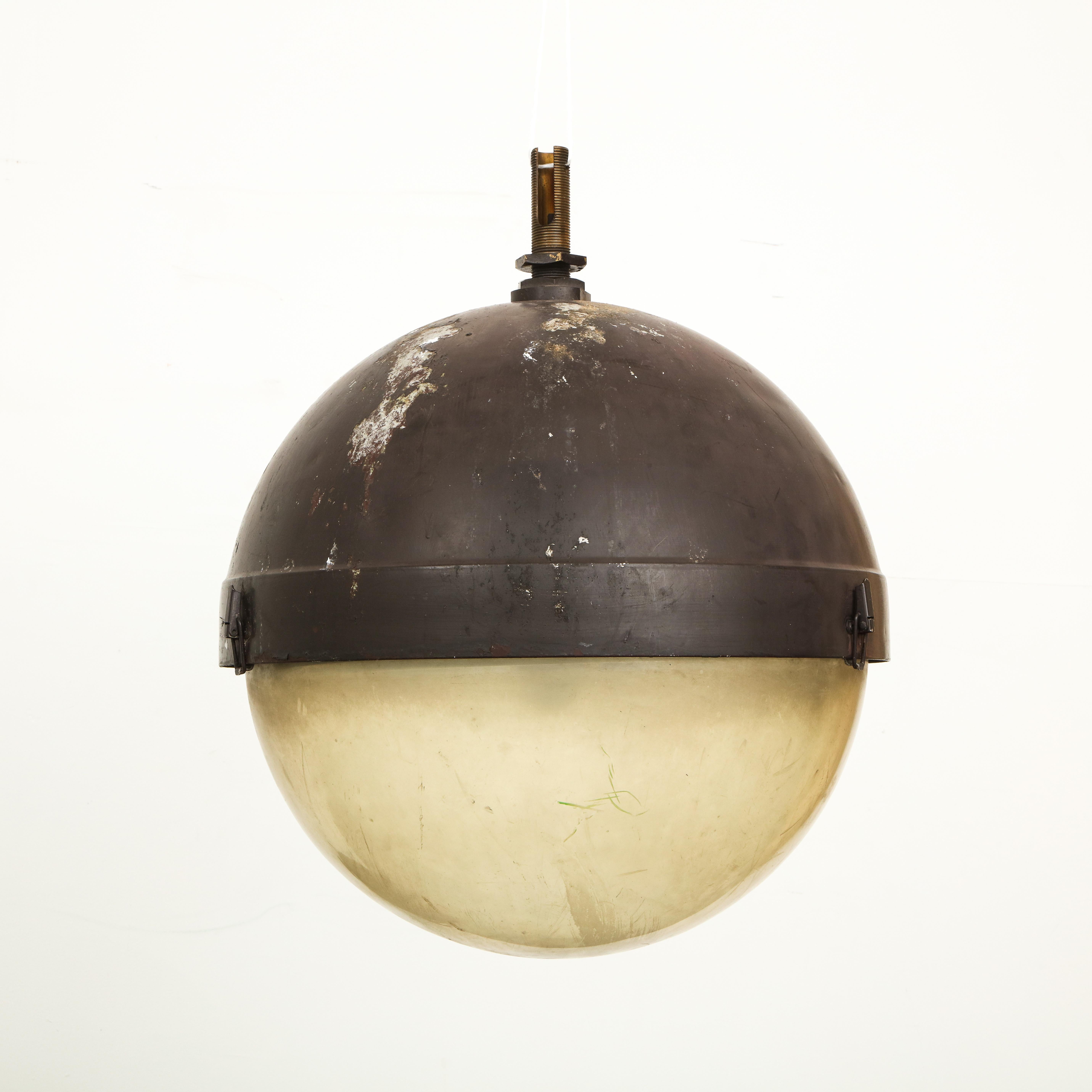 20th Century Massive Single Industrial French Freeway Pendant Light For Sale