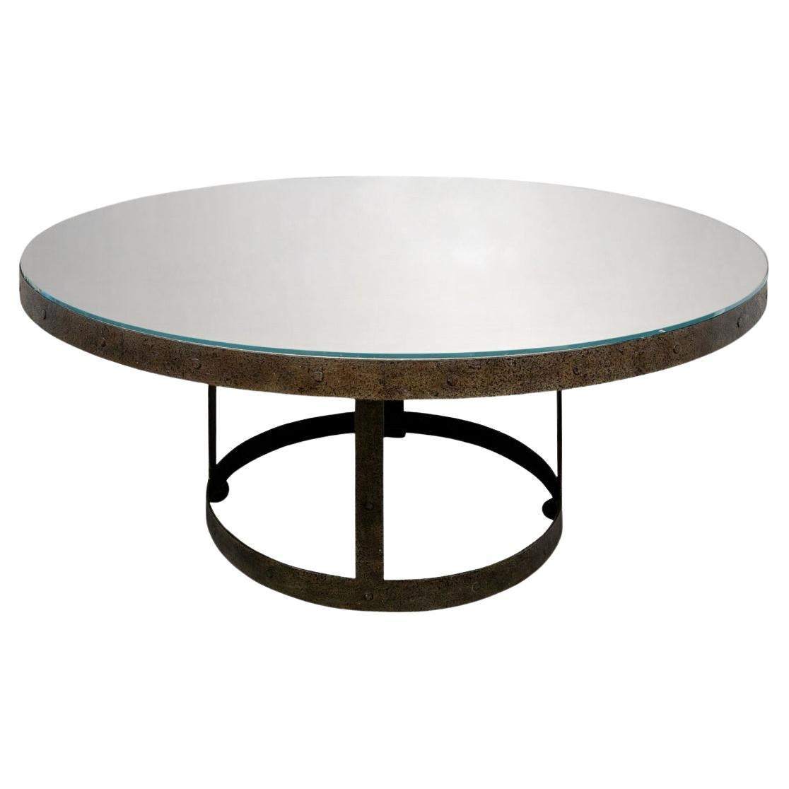 Massive Industrial Style Round Iron Bound Dining Table For Sale