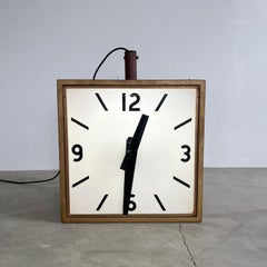 Massive Industrial Two- Sided Backlit Clock and Thermometer, 1960s USA