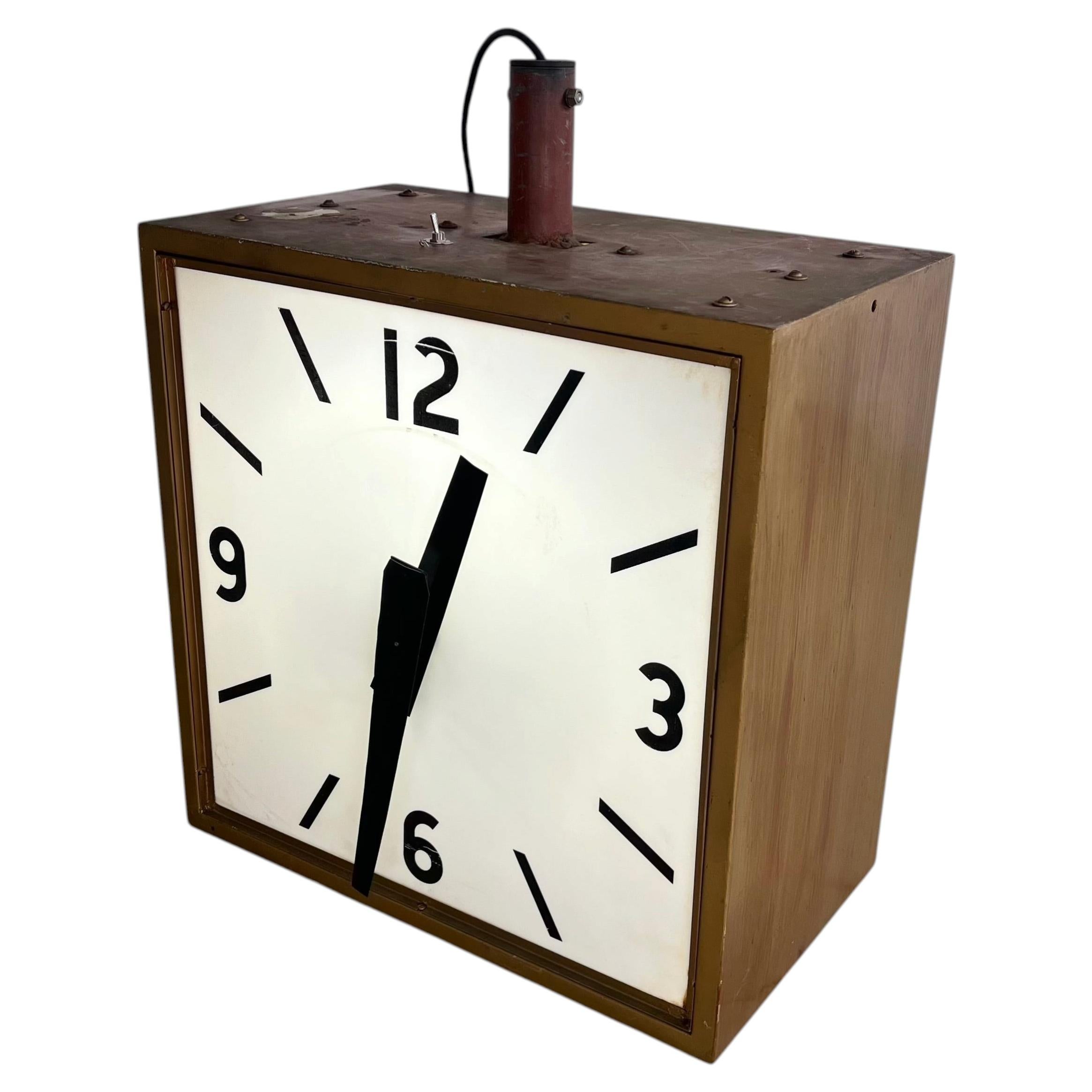 Massive industrielle, beidseitig hinterleuchtete Uhr und Thermometer, 1960er Jahre, USA im Angebot