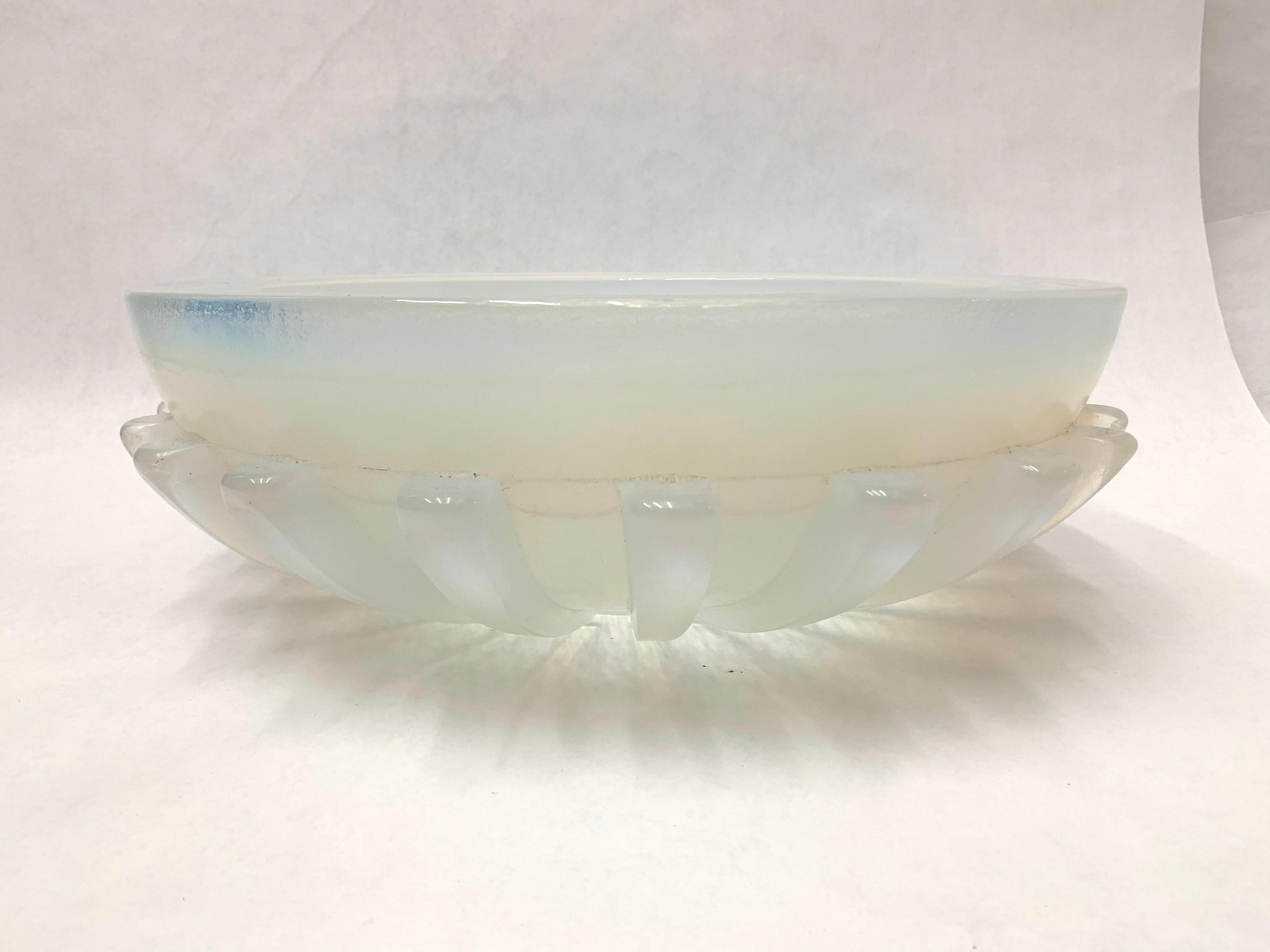 Massive Iridescent Opaline Murano Glass Bowl with Buttress Accents 6