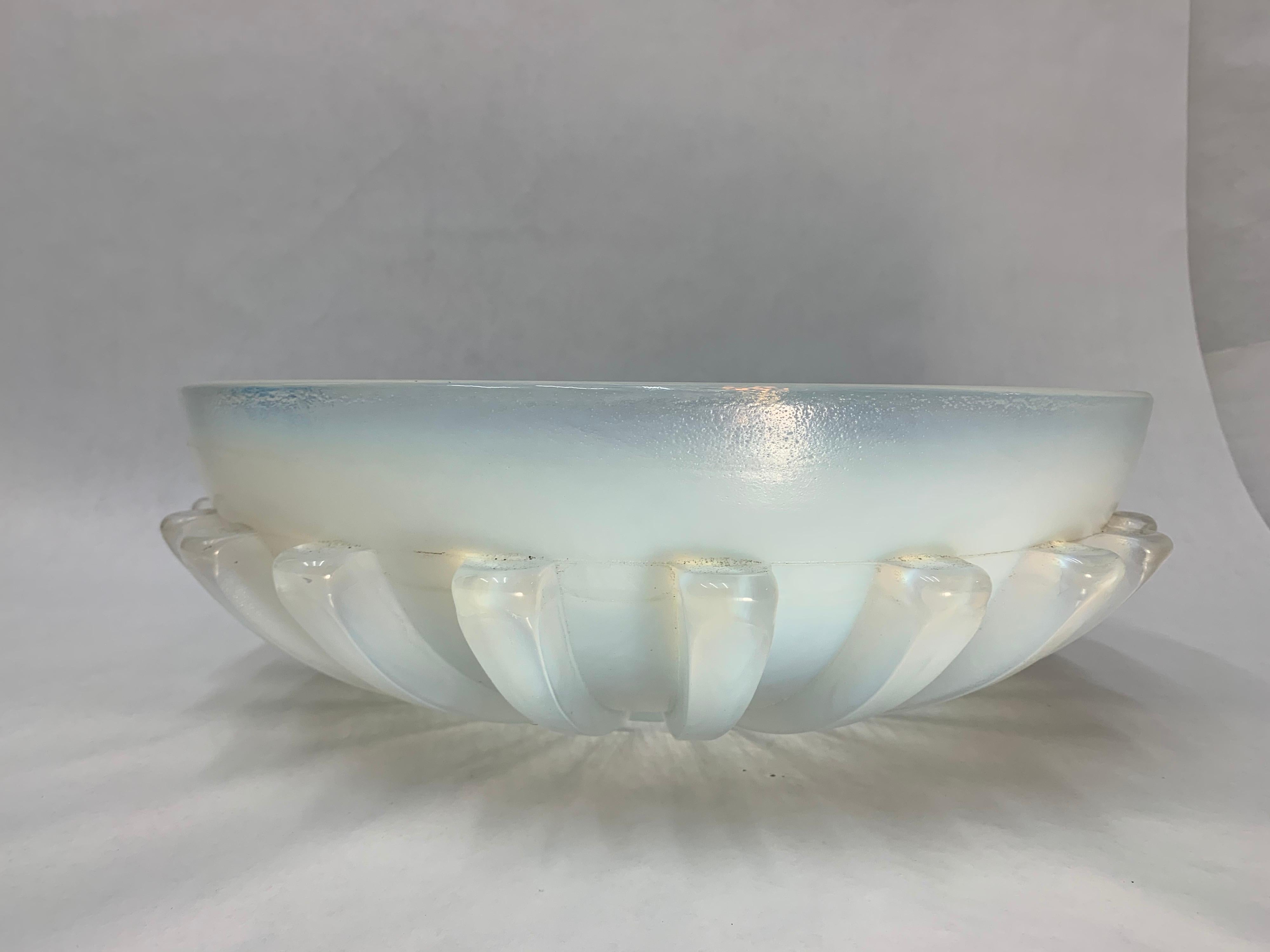 Massive Iridescent Opaline Murano Glass Bowl with Buttress Accents In Good Condition In East Hampton, NY