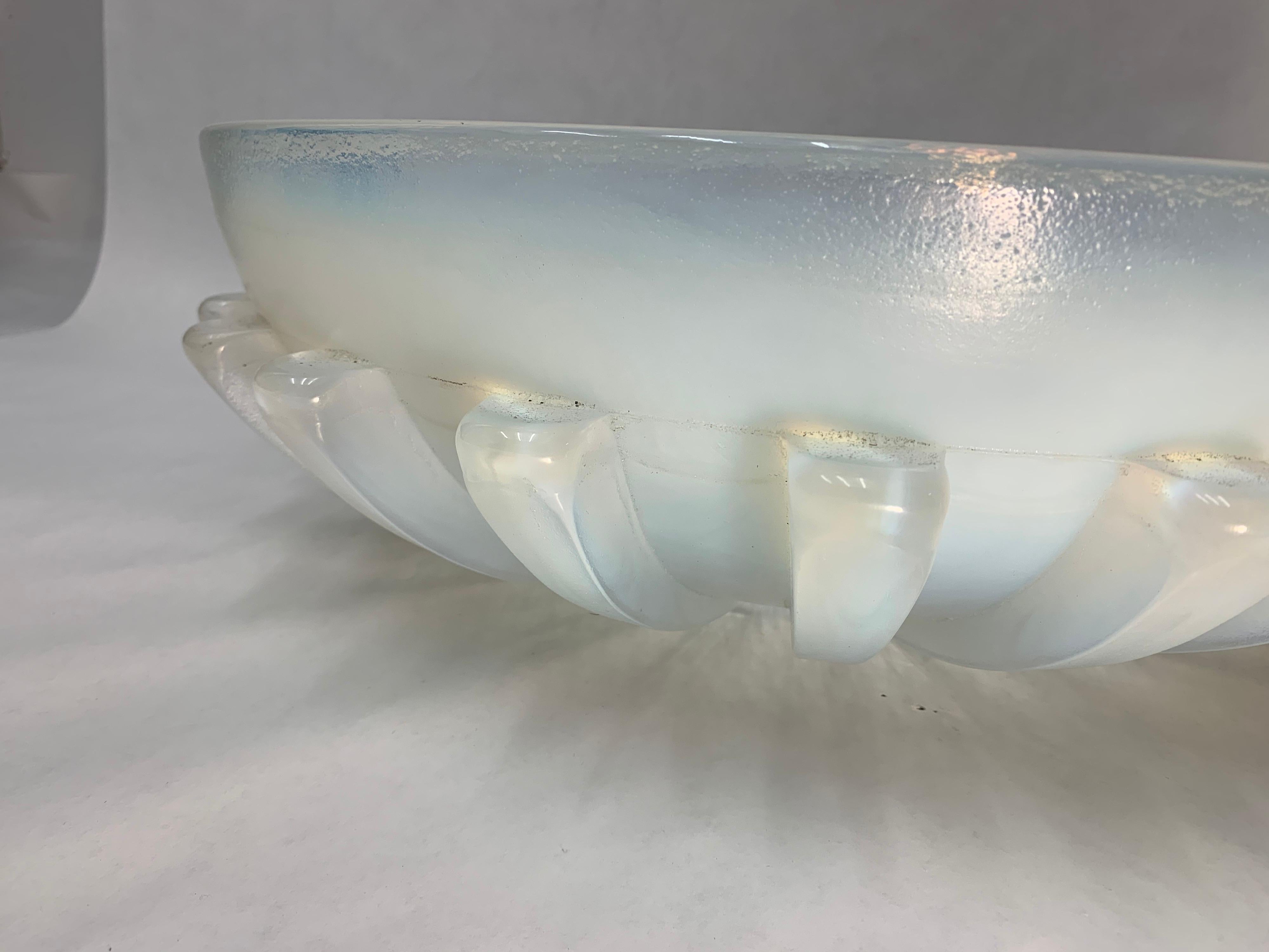 20th Century Massive Iridescent Opaline Murano Glass Bowl with Buttress Accents