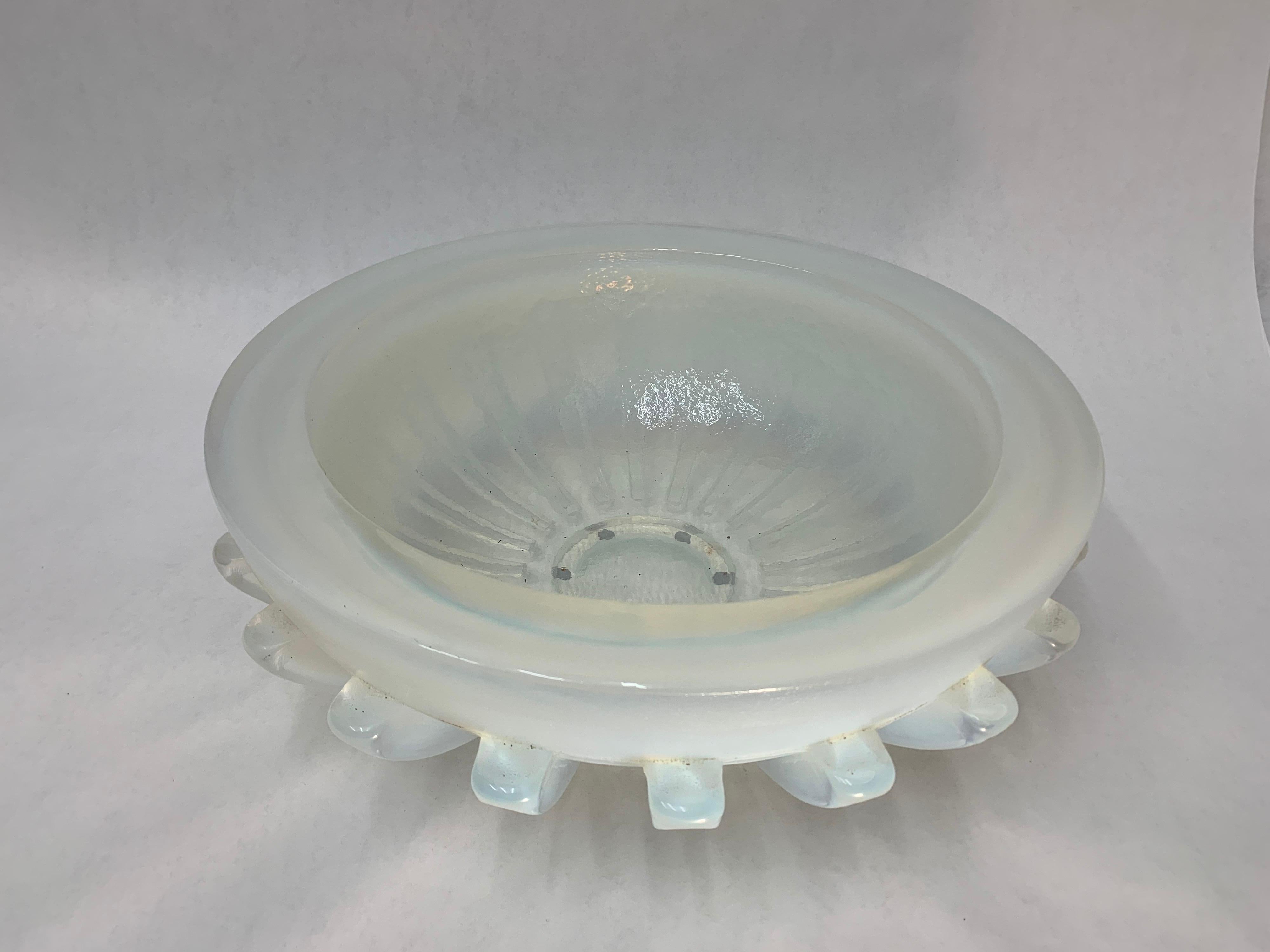 Massive Iridescent Opaline Murano Glass Bowl with Buttress Accents 1