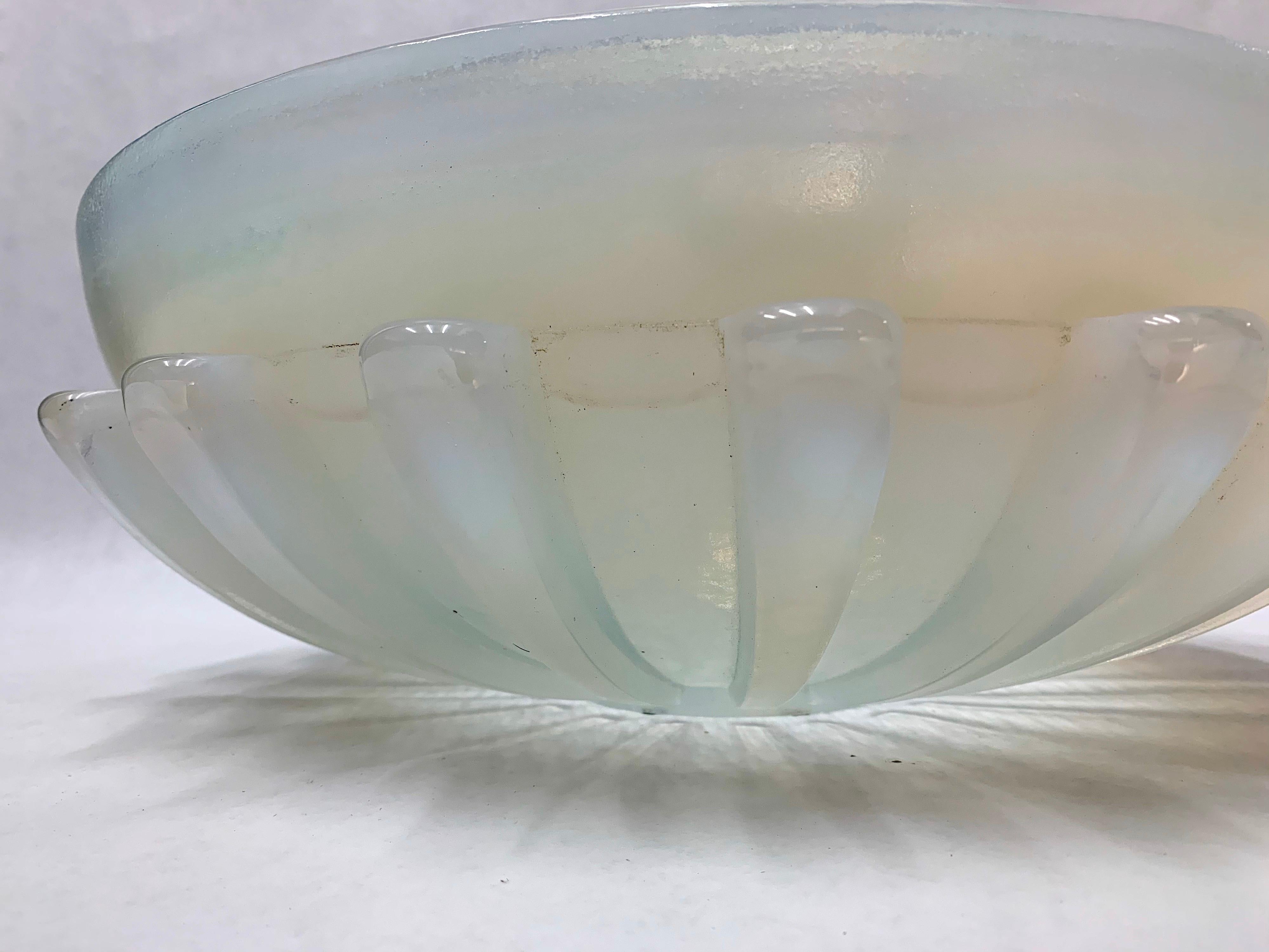 Massive Iridescent Opaline Murano Glass Bowl with Buttress Accents 2
