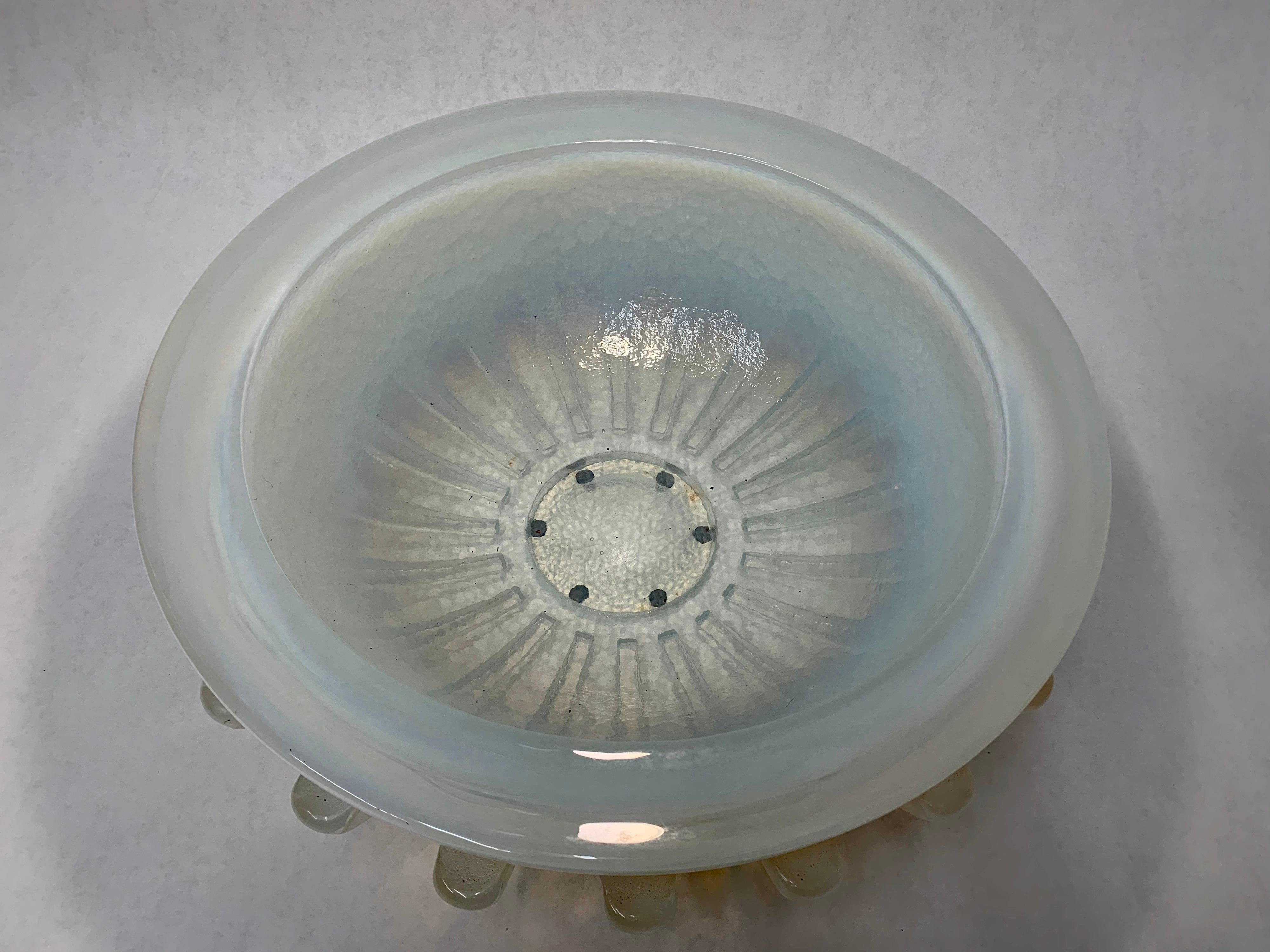 Massive Iridescent Opaline Murano Glass Bowl with Buttress Accents 4