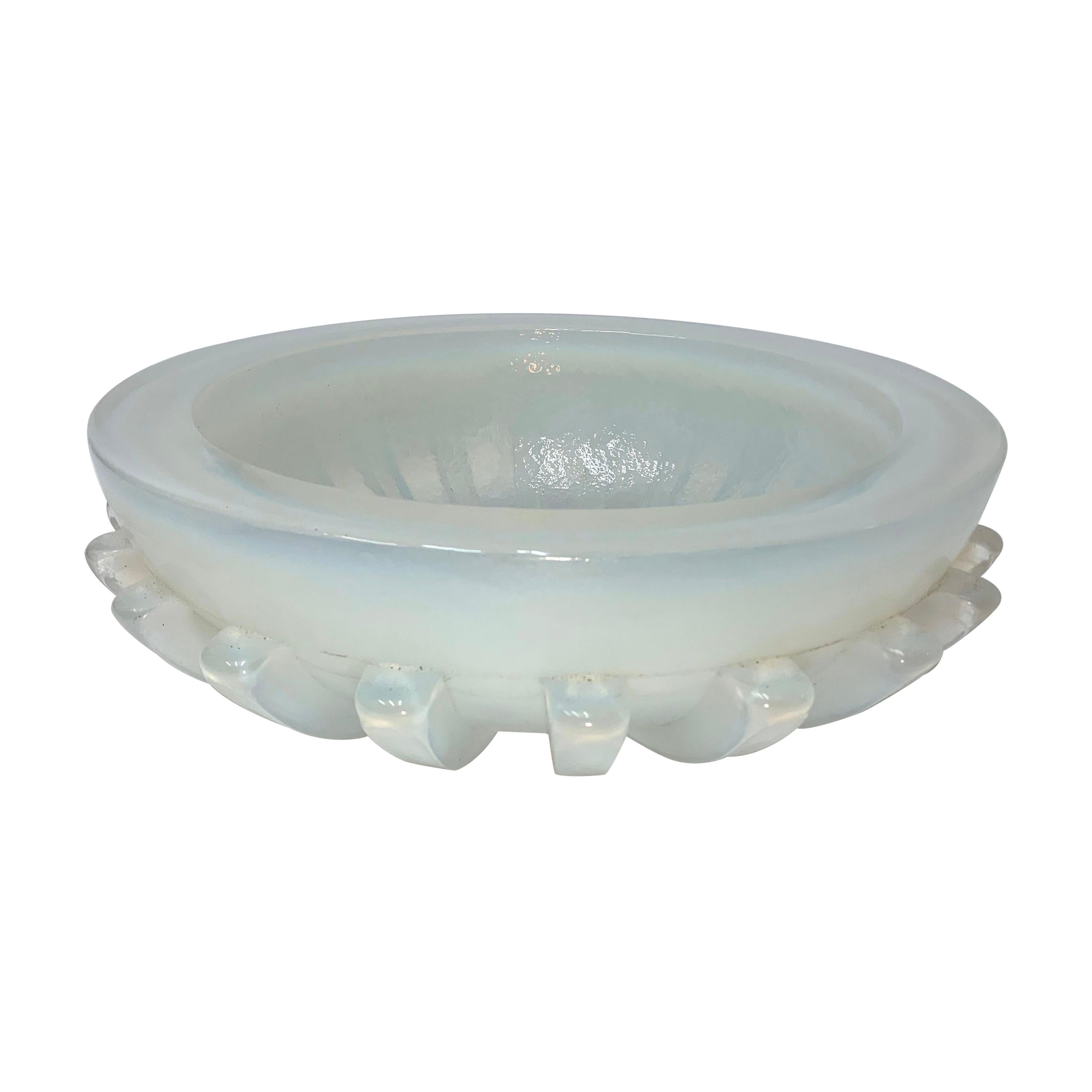 Massive Iridescent Opaline Murano Glass Bowl with Buttress Accents