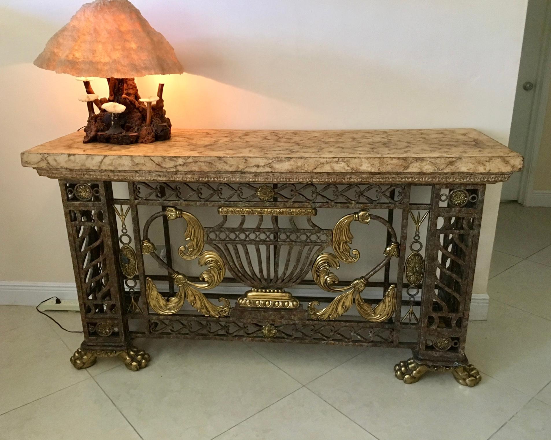 Massive Iron and Brass Console By Maitland Smith 8