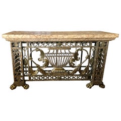 Vintage Massive Iron and Brass Console By Maitland Smith
