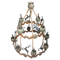 Antique Massive Iron and Bronze Chandelier Detailed with Leaping Stags and Fauna