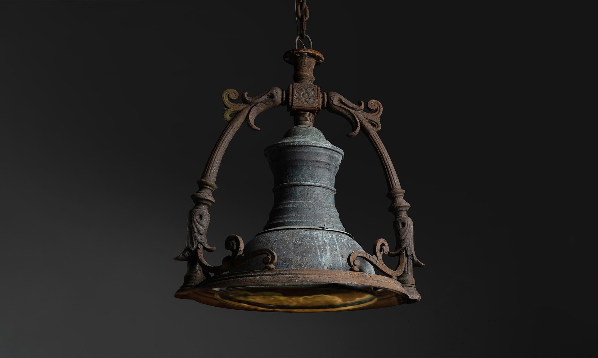 Massive iron & copper pendant.

France, circa 1880.

Measures: 34” diameter x 54.5” height

*Not UL Listed*