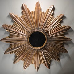 Massive Italian 48.5" Gilt wood Starburst Mirror