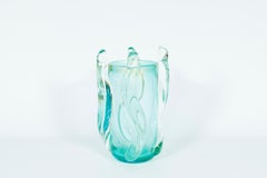 Grandiose Ice toned Murano Vase with Fluid sculptured Curves Contemporary Italy