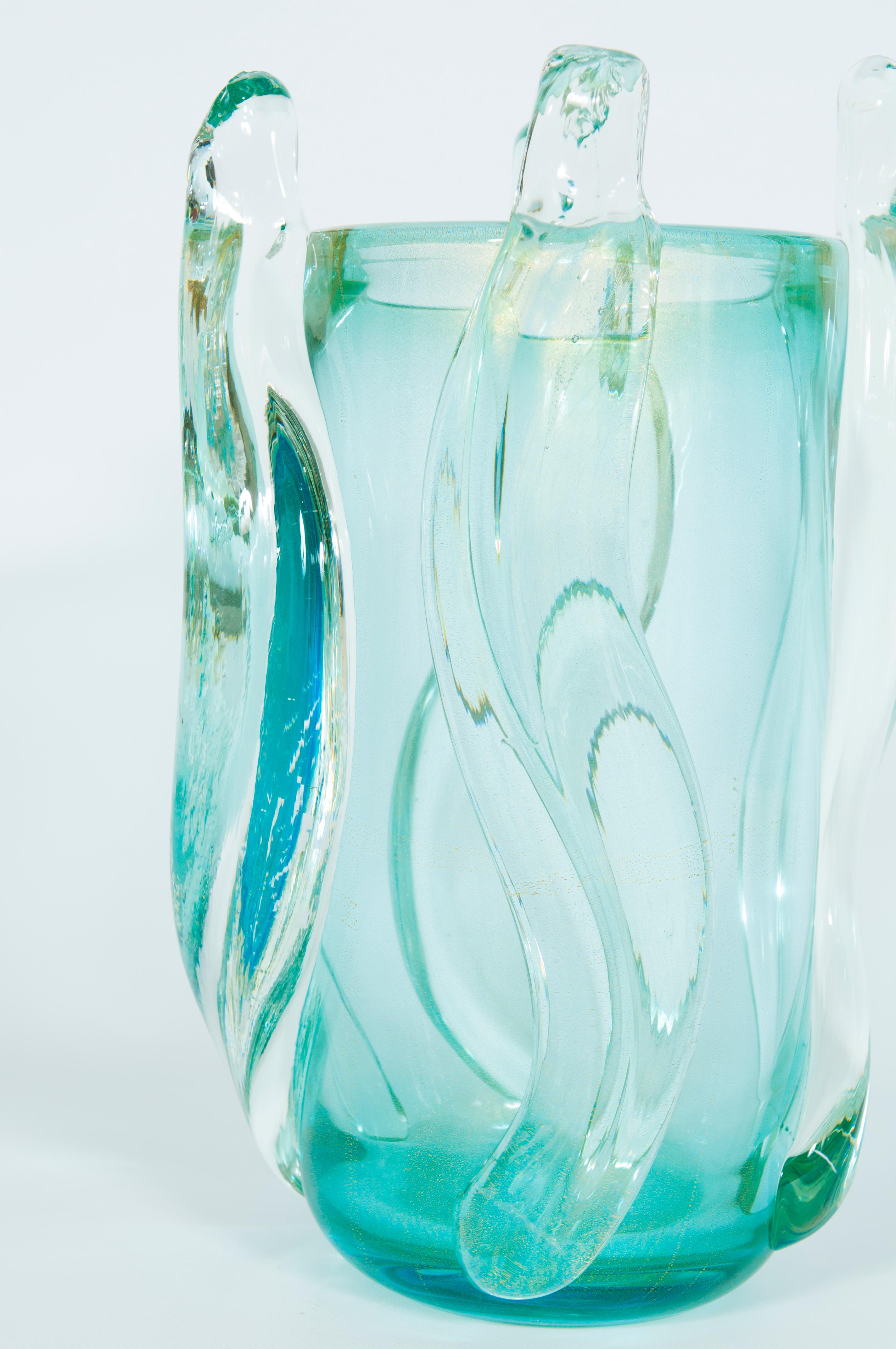 Italian Grandiose Ice toned Murano Vase with Fluid sculptured Curves Contemporary Italy For Sale