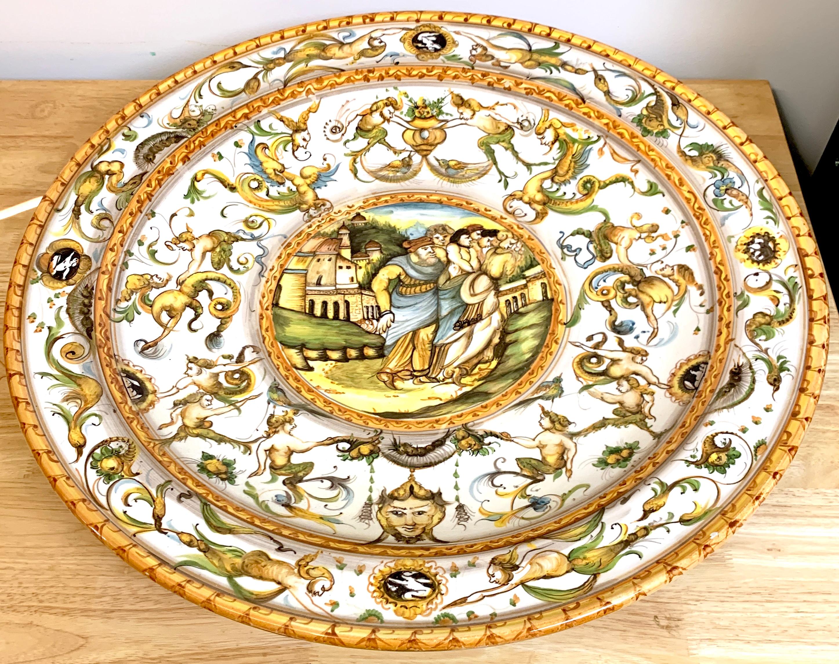 Massive Italian Majolica Allegorical Charger by A. Deruta For Sale 3