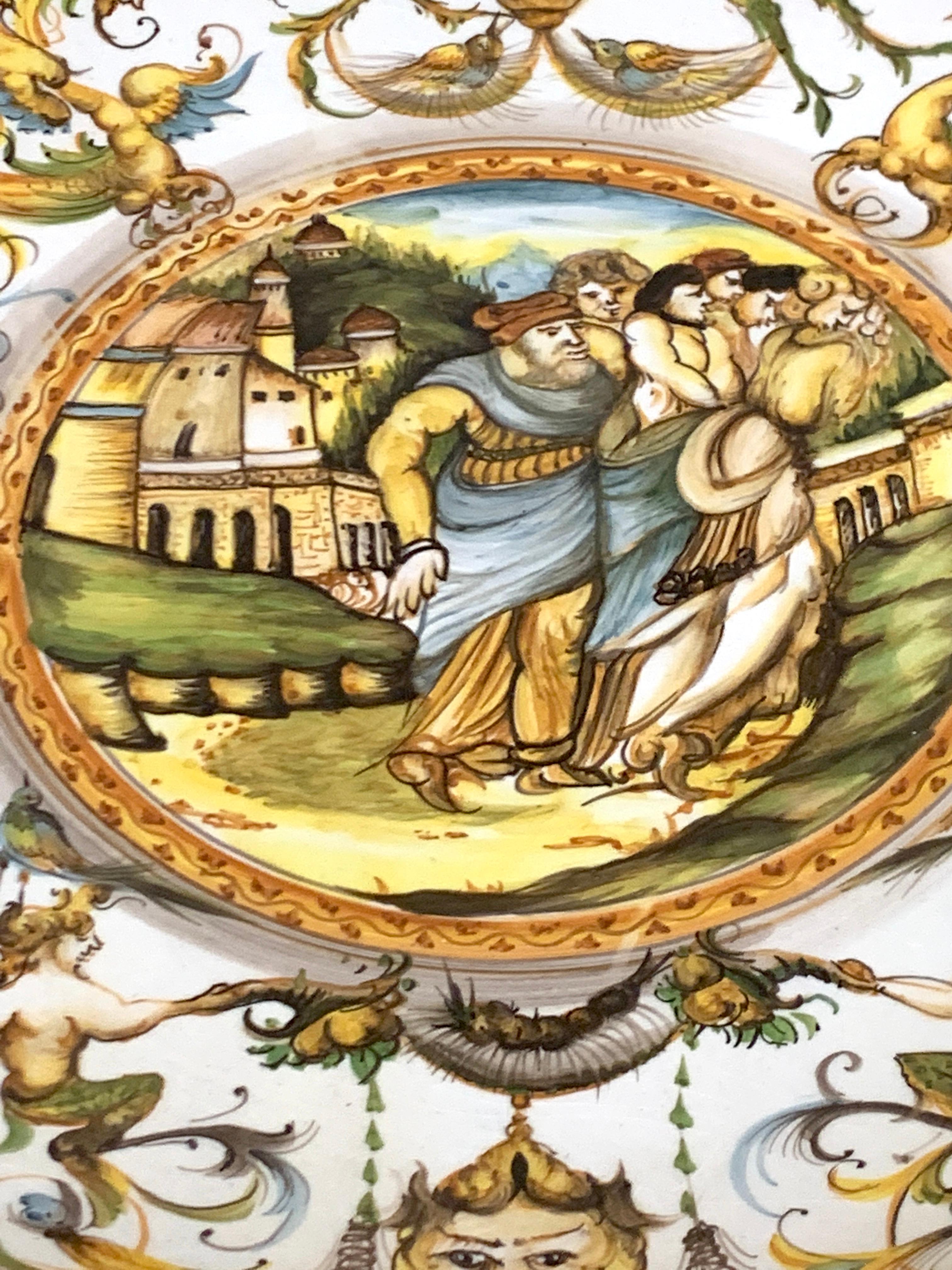 Massive Italian Majolica Allegorical Charger by A. Deruta For Sale 4
