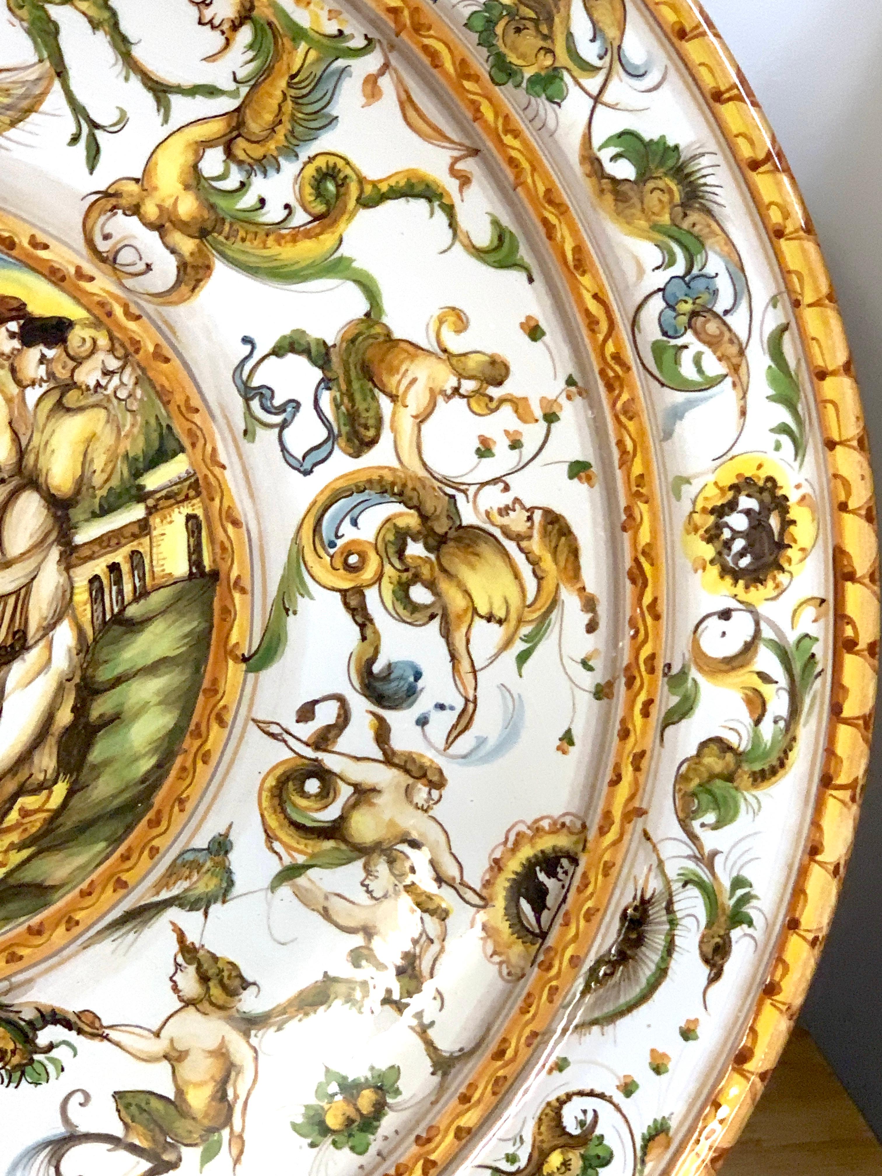 Massive Italian Majolica Allegorical Charger by A. Deruta In Good Condition For Sale In West Palm Beach, FL