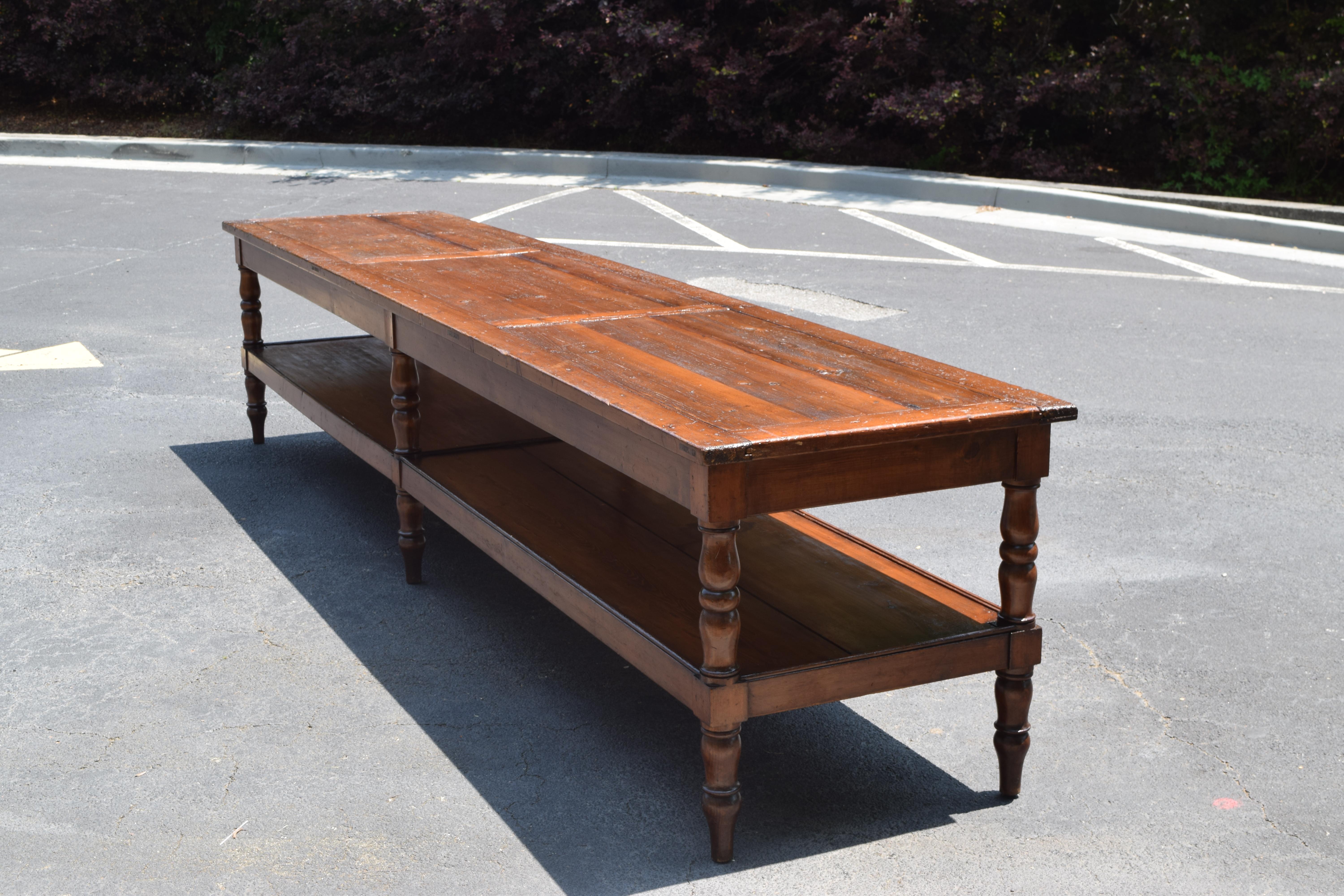 Hand-Carved Italian Late Neoclassic Period Pinewood Two Tier Draper's Table, mid 19th cen.