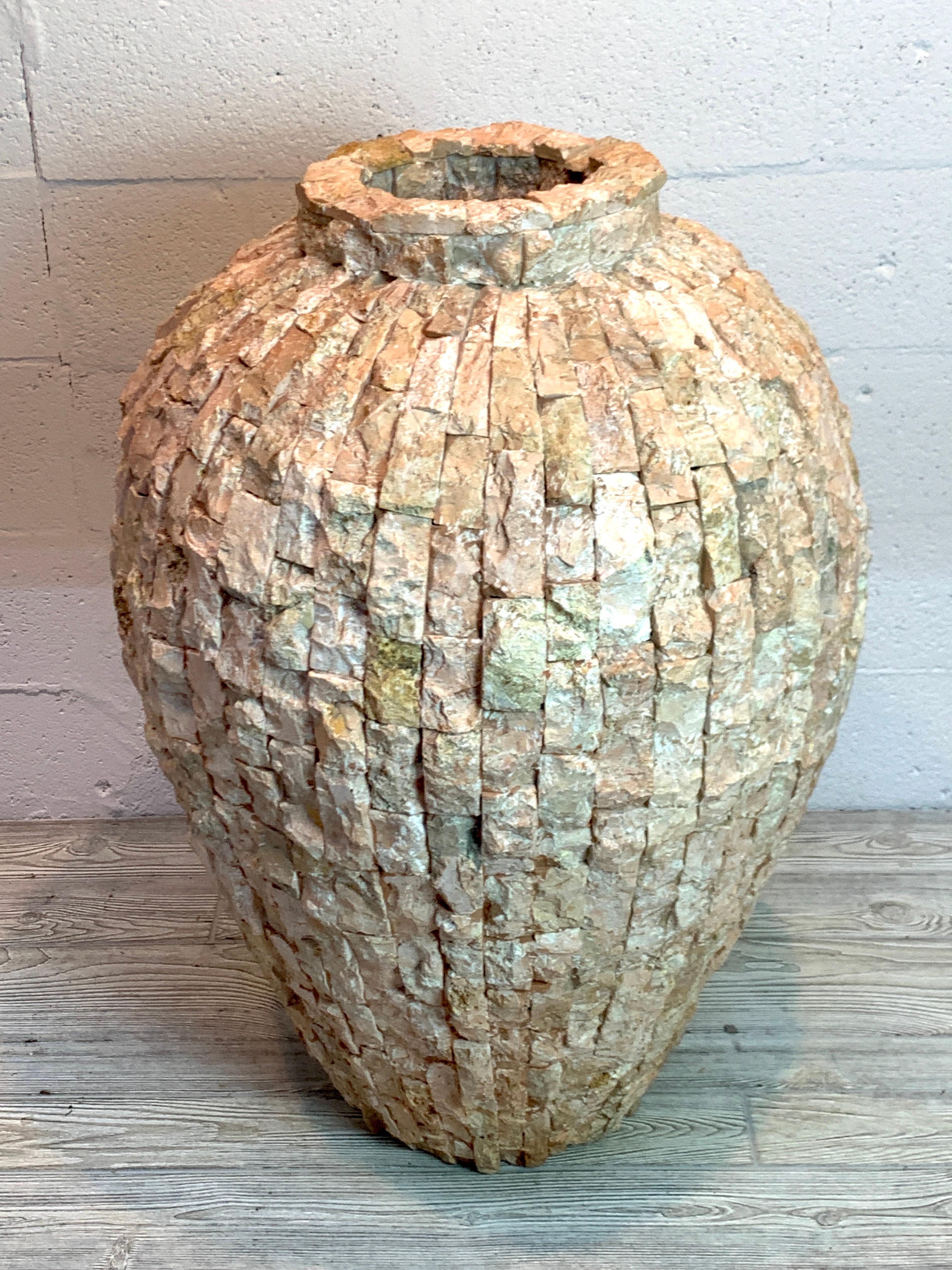 Massive Italian Midcentury 'Coral Stone' Mosaic Floor Vase In Good Condition In West Palm Beach, FL