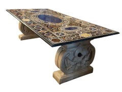 Massive Italian Pietra Dura Dining Table with Stone Bases, c. 1980s