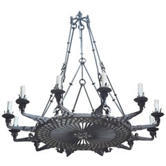 Massive Italian Wrought Iron 12-Light Chandelier, 19th-20th Century, UL Wired