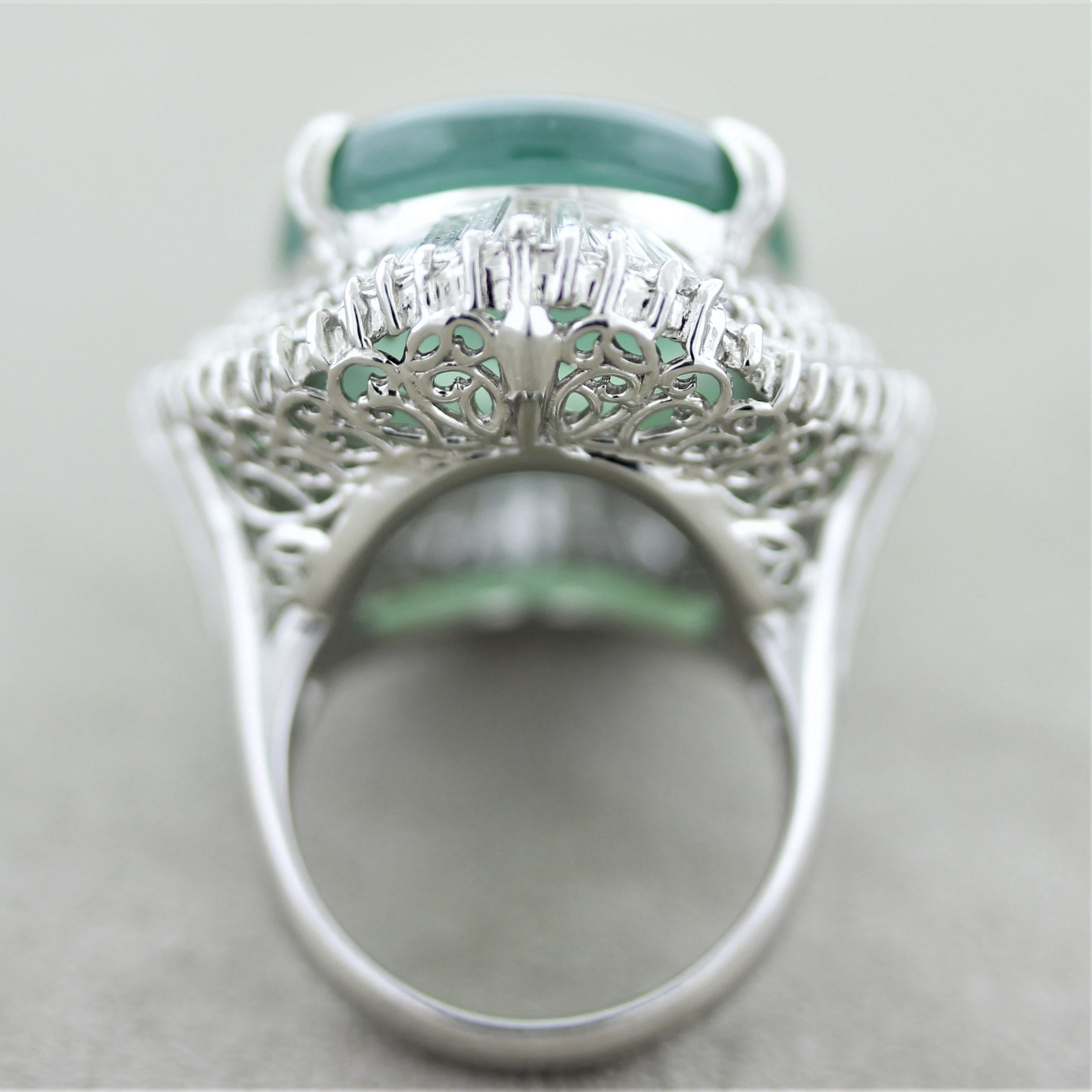 Massive Jadeite Jade Diamond Platinum Cocktail Ring In New Condition For Sale In Beverly Hills, CA