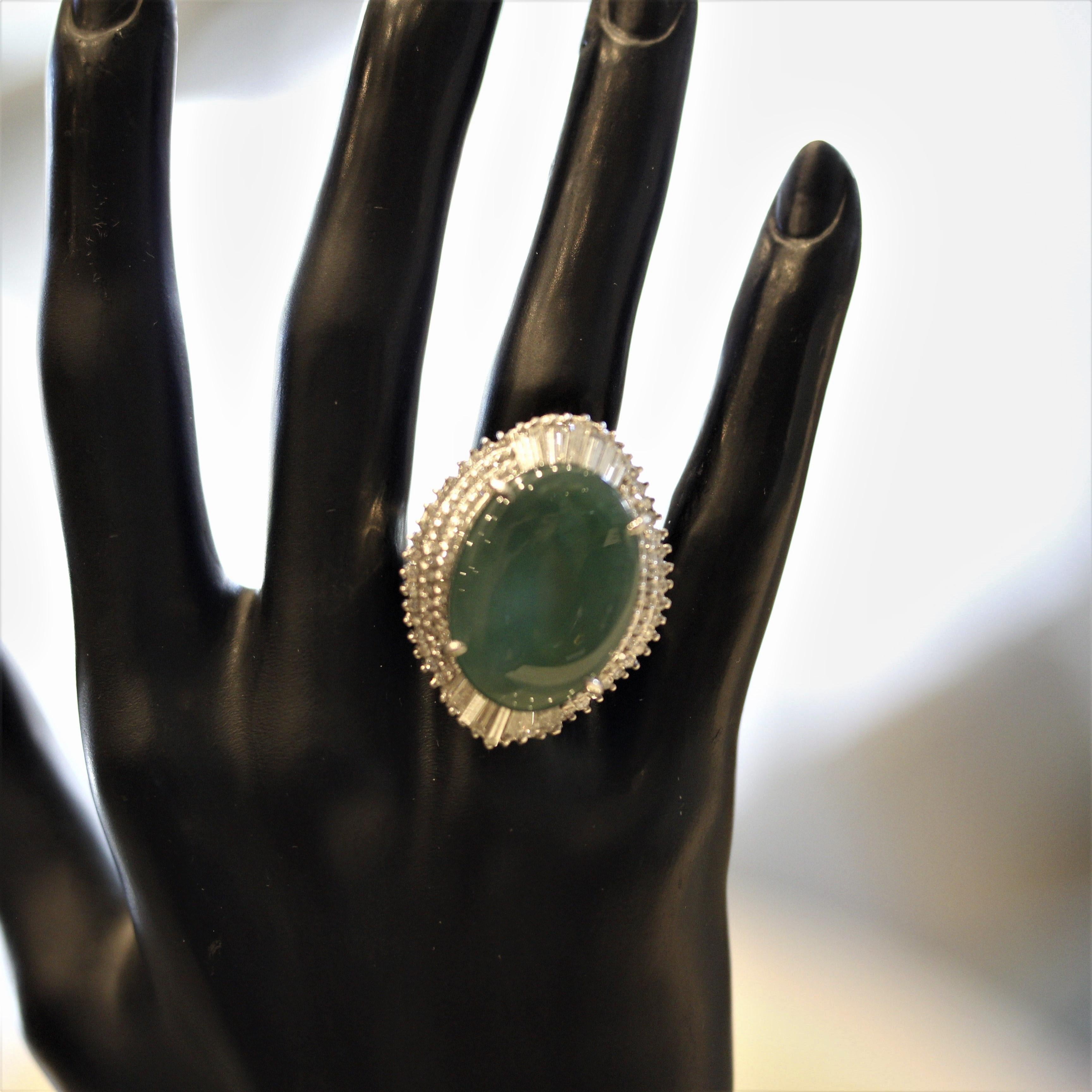 Massive Jadeite Jade Diamond Platinum Cocktail Ring For Sale 1