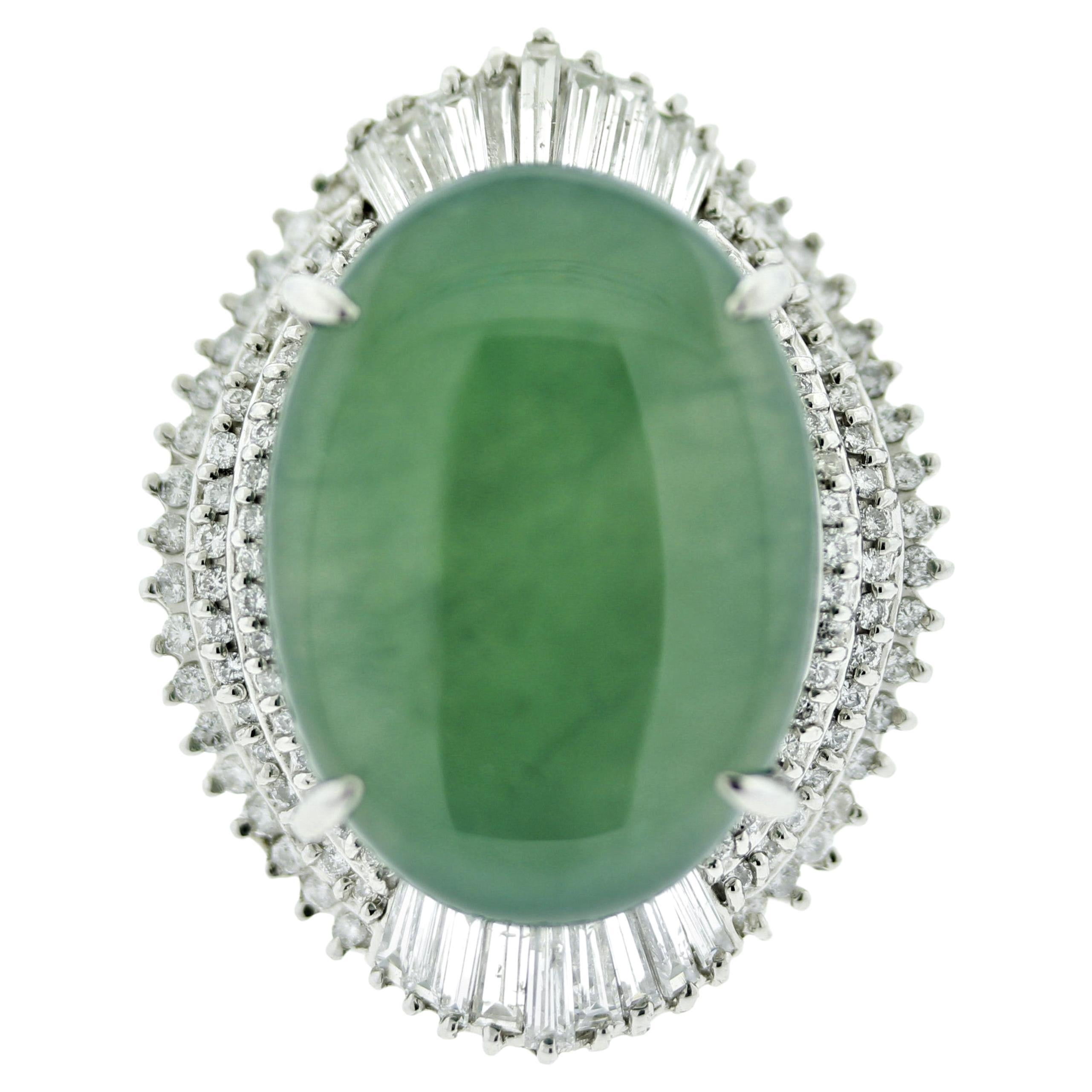 Massive Jadeite Jade Diamond Platinum Cocktail Ring For Sale